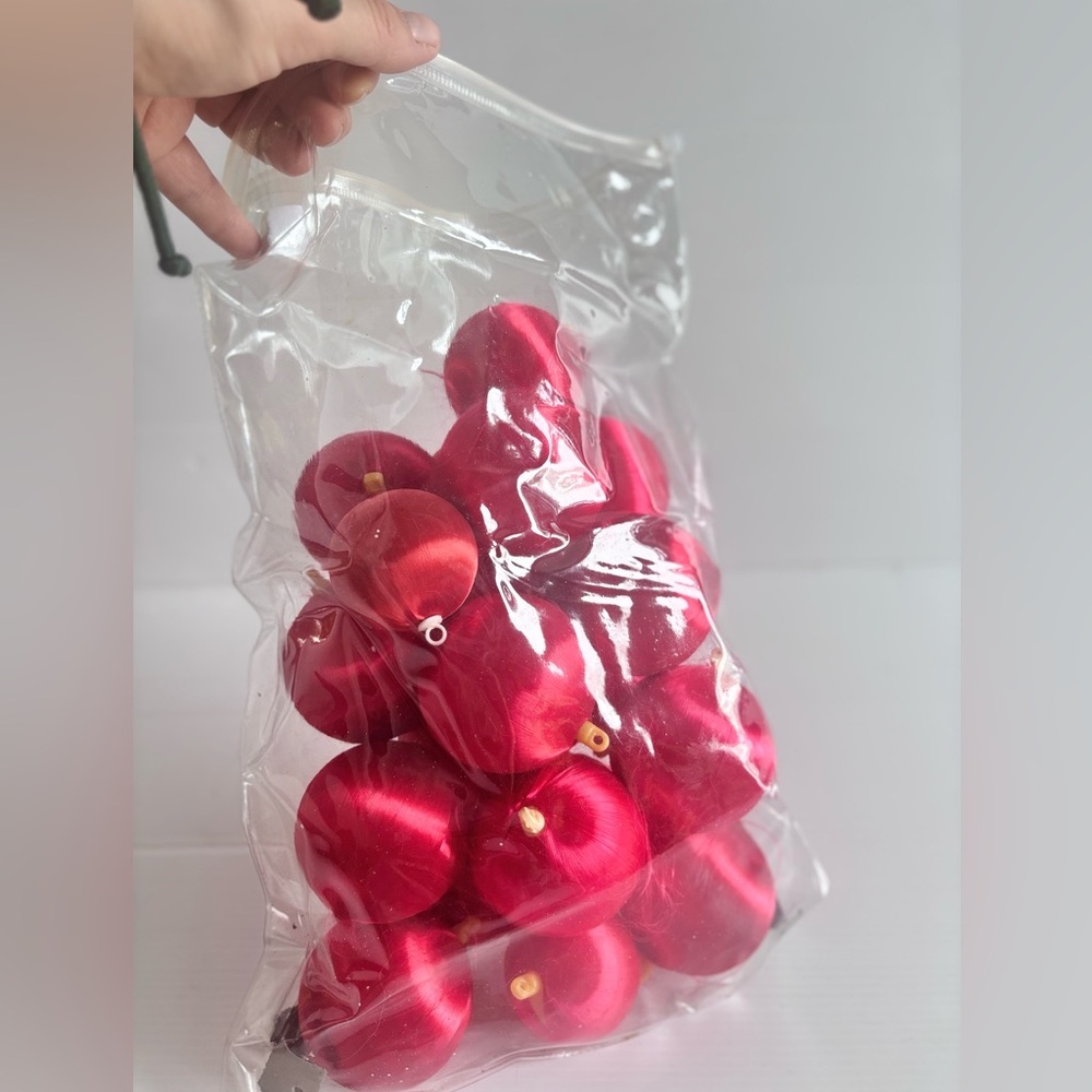 Vintage Red Satin Christmas Ornaments Set 20 pc 60s 70s